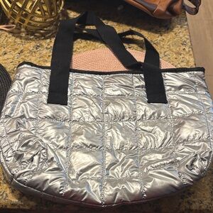 Stylish Silver Quilted Tote Bag